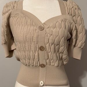 Express Beige Knit Button-Up Cardigan
